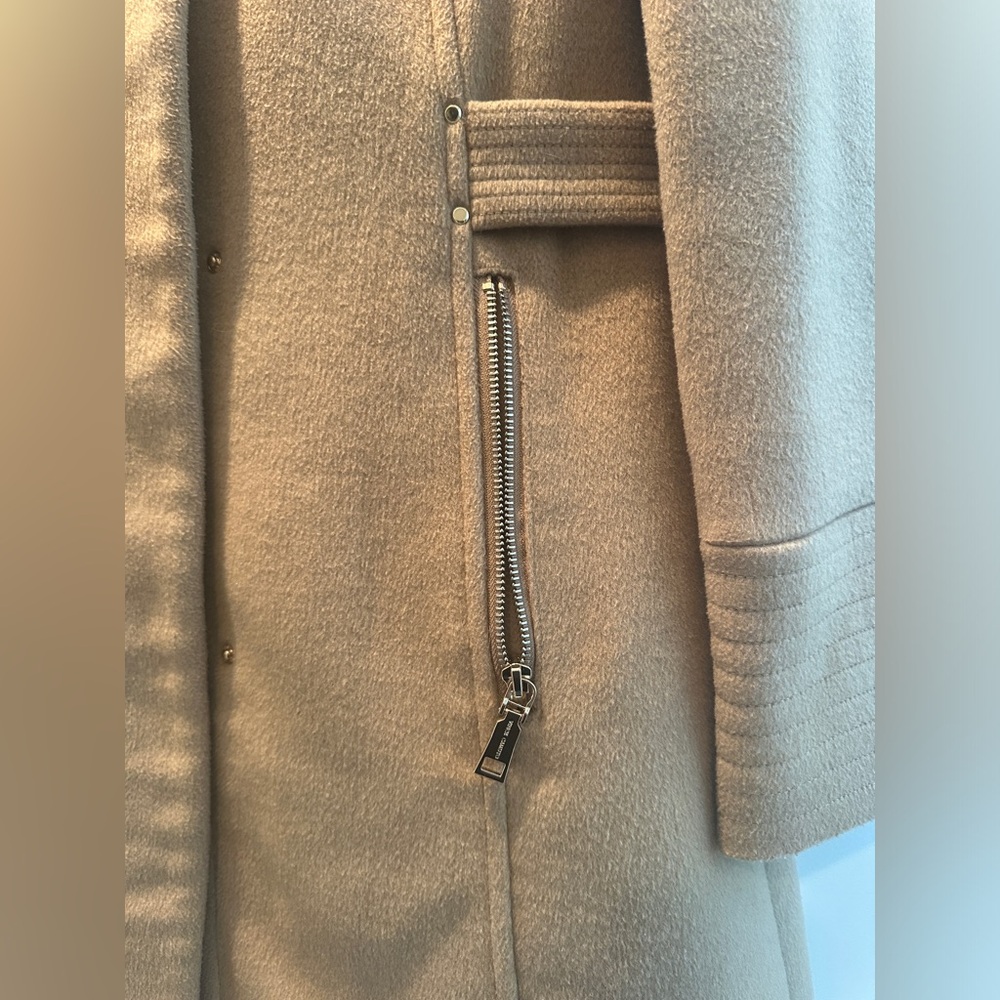 Vince Camuto Wool Blend Coat Camel Hooded Zip Up Jacket Chic Fall Winter Size XS - Picture 11 of 15